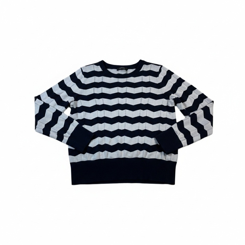 Ann Taylor Black White Striped Long Sleeve Knit Shirt Round Neck Womens Medium
